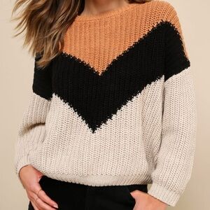 Autumn Leaves Tan Multi Chevron Stripe Knit crop sweater size S